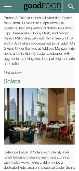 Address Hotels + Resorts press coverage, BBC Good Food Middle East