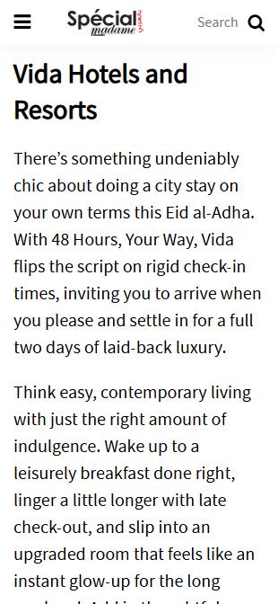 Vida Hotels + Resorts press coverage, Special Madame Figaro Arabia