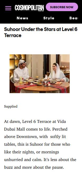 Vida Hotels + Resorts press coverage, Cosmopolitan Middle East